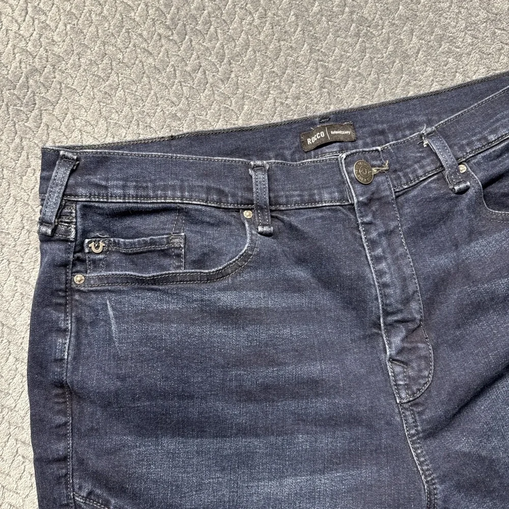 True Religion Rocco Men 38x33 Biker Moto Relaxed Skinny Denim Blue Jeans Stretch